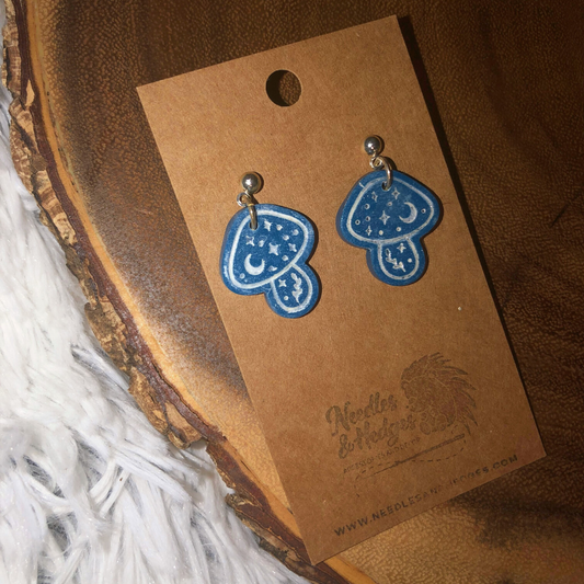 Blue Magical Mushroom Earrings