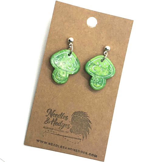 Green Magical Mushroom Earrings