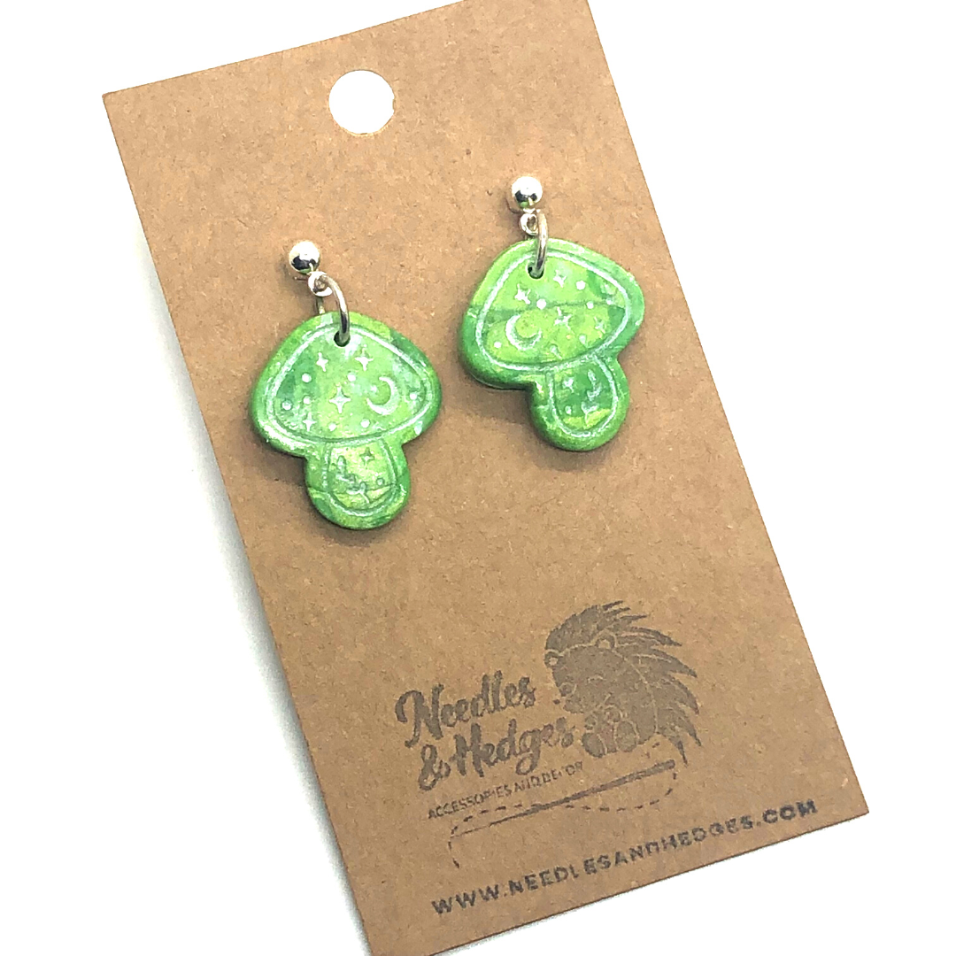 Green Magical Mushroom Earrings