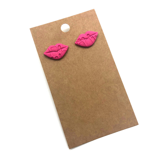 Pink Lips Stud Earrings with Pattern